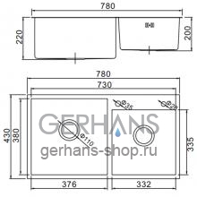 Мойка для кухни из нержавеющей стали Gerhans K37843B-S (чертеж)